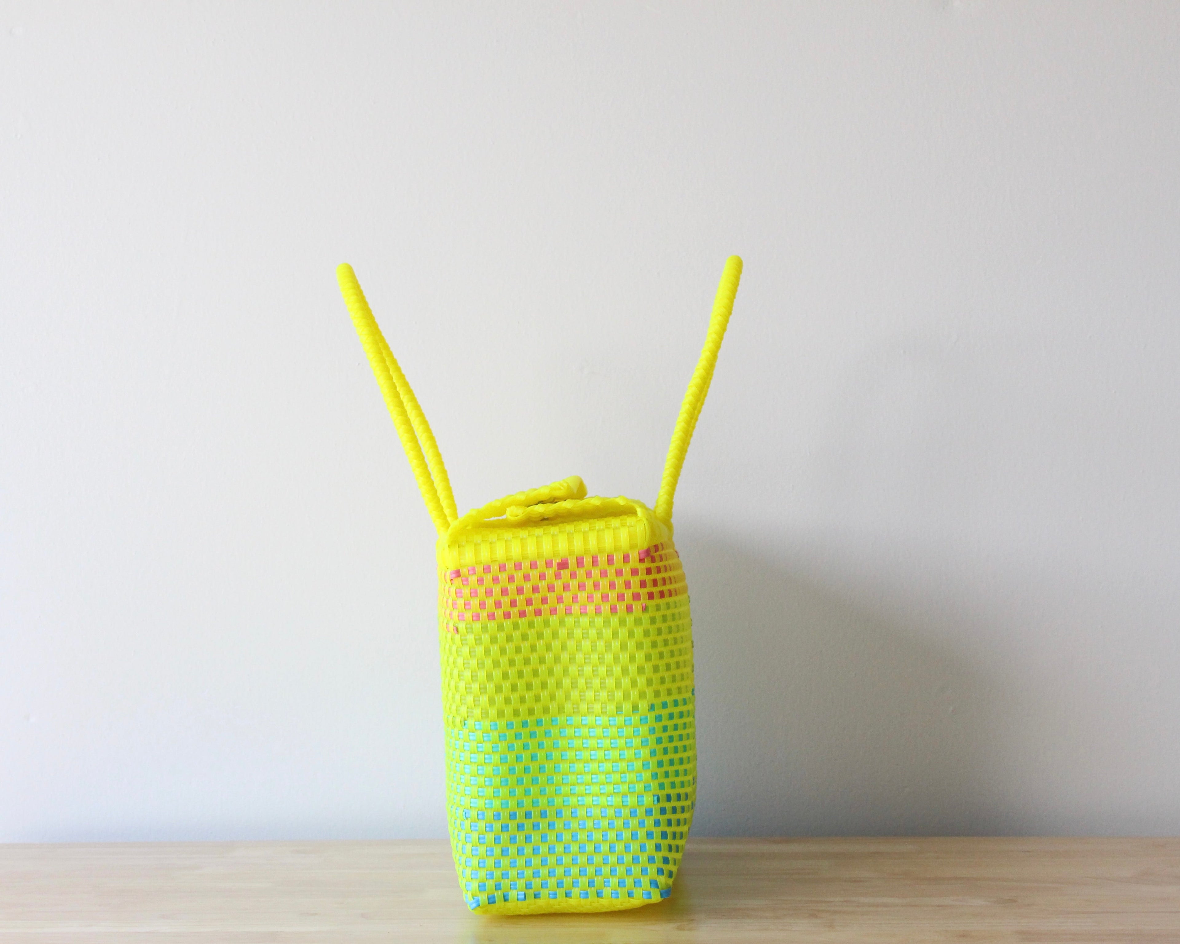 Medium Handwoven Handbag – Neon Yellow, Pink & Turquoise
