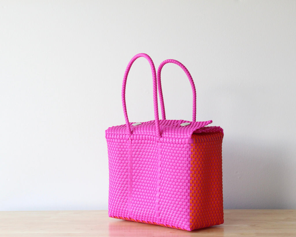 Hot Pink & Orange Medium Woven Handbag by MexiMexi