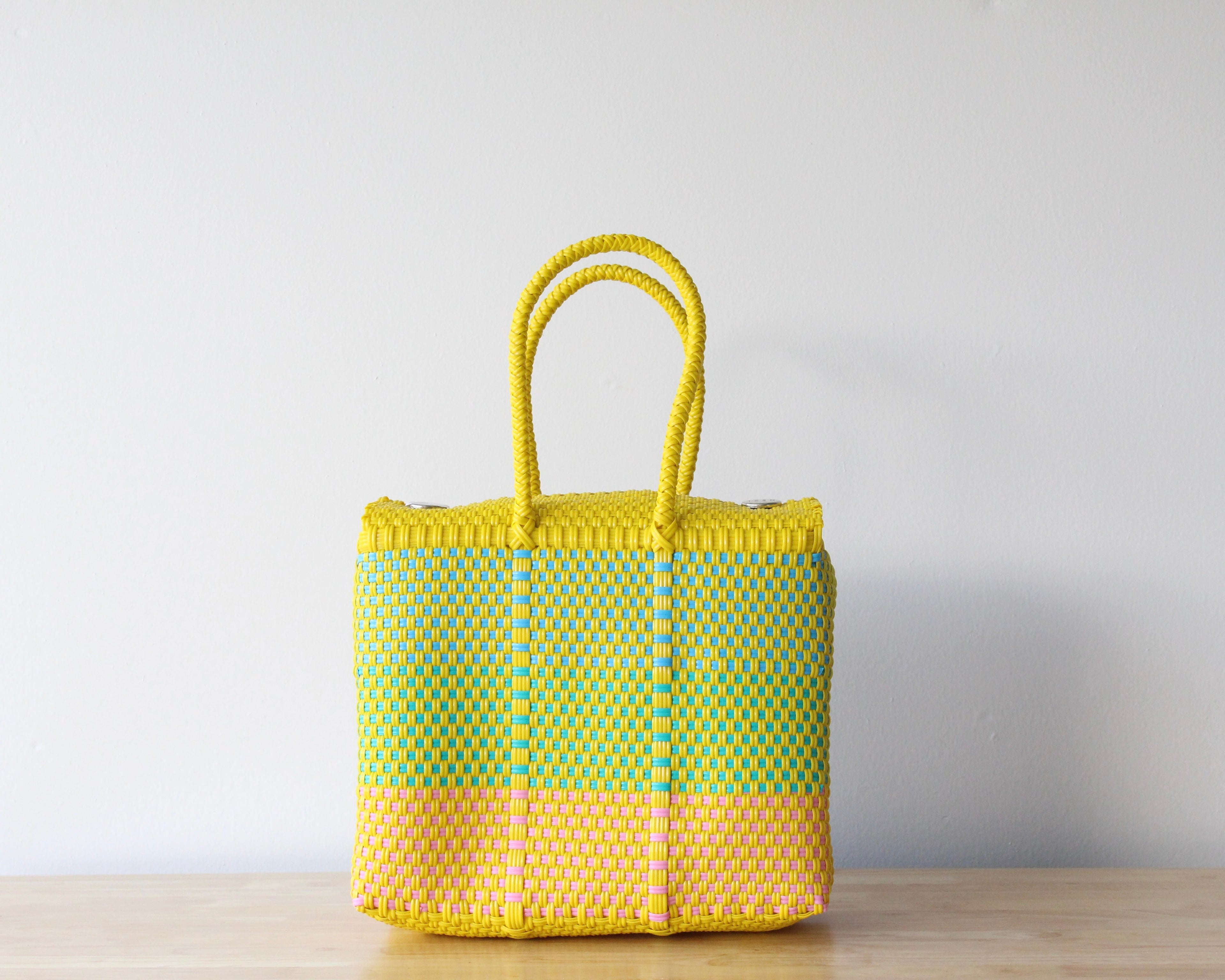 MexiMexi Handbag – Yellow & Blue Woven Tote – Handmade in Mexico