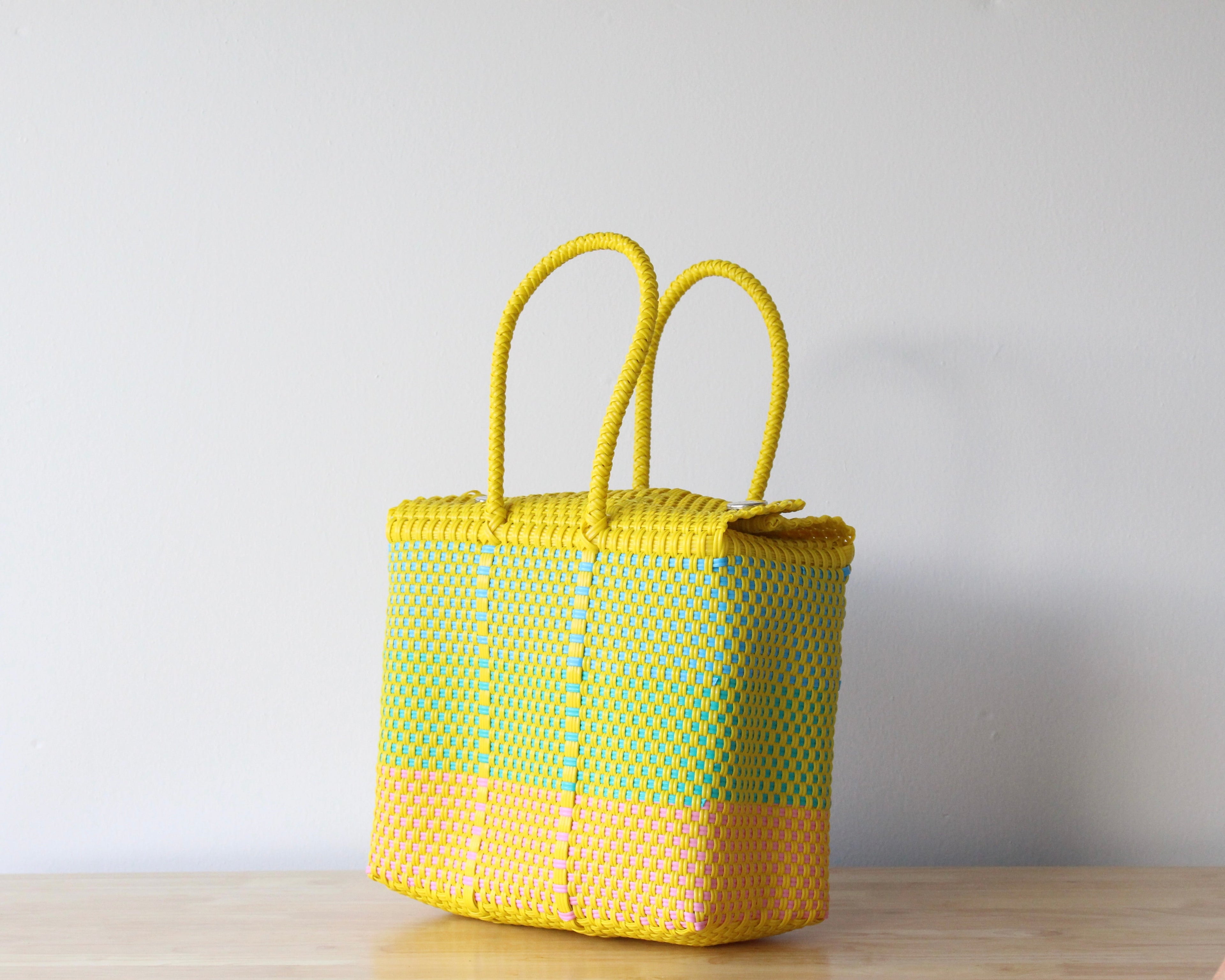 MexiMexi Handbag – Yellow & Blue Woven Tote – Handmade in Mexico