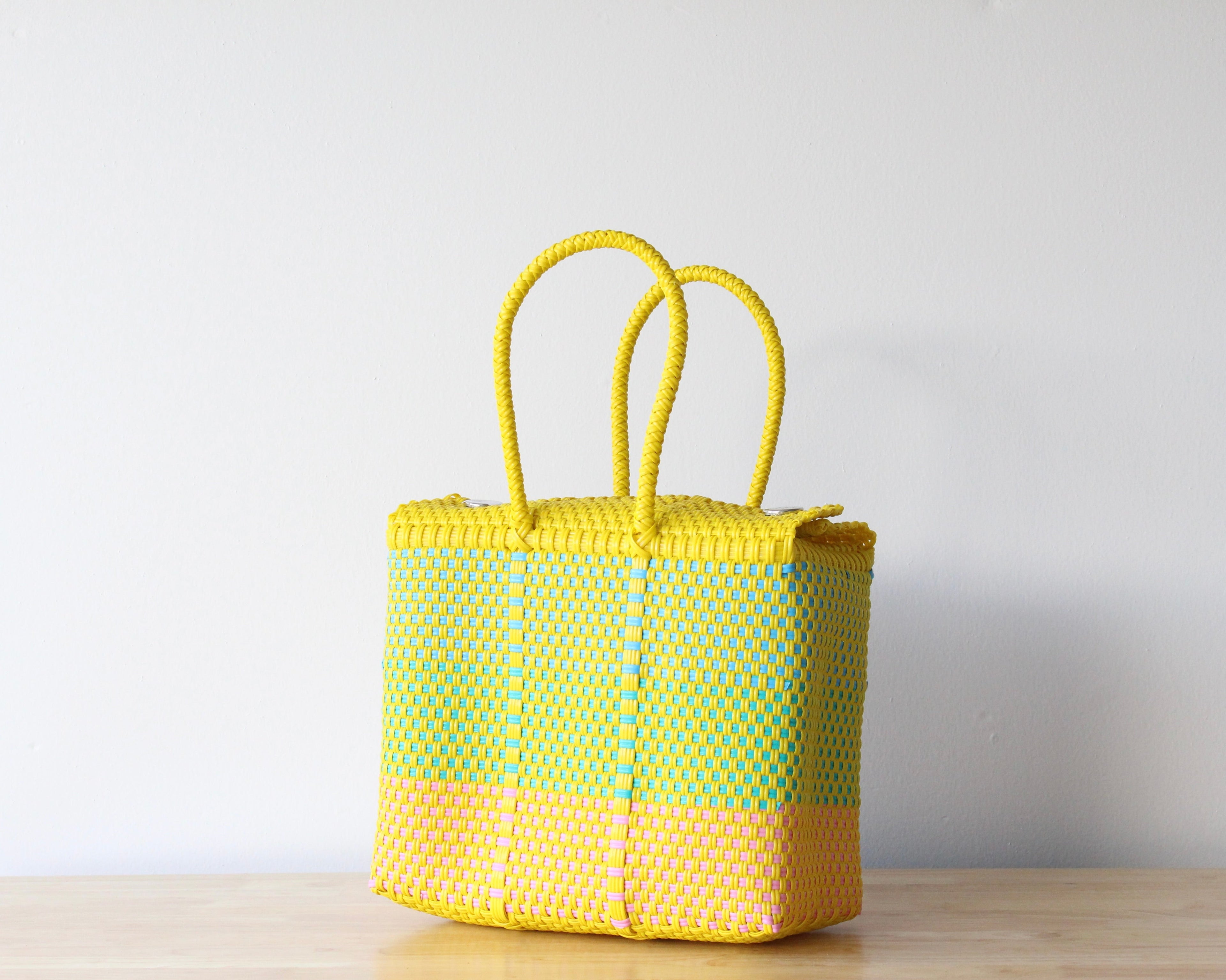 MexiMexi Handbag – Yellow & Blue Woven Tote – Handmade in Mexico