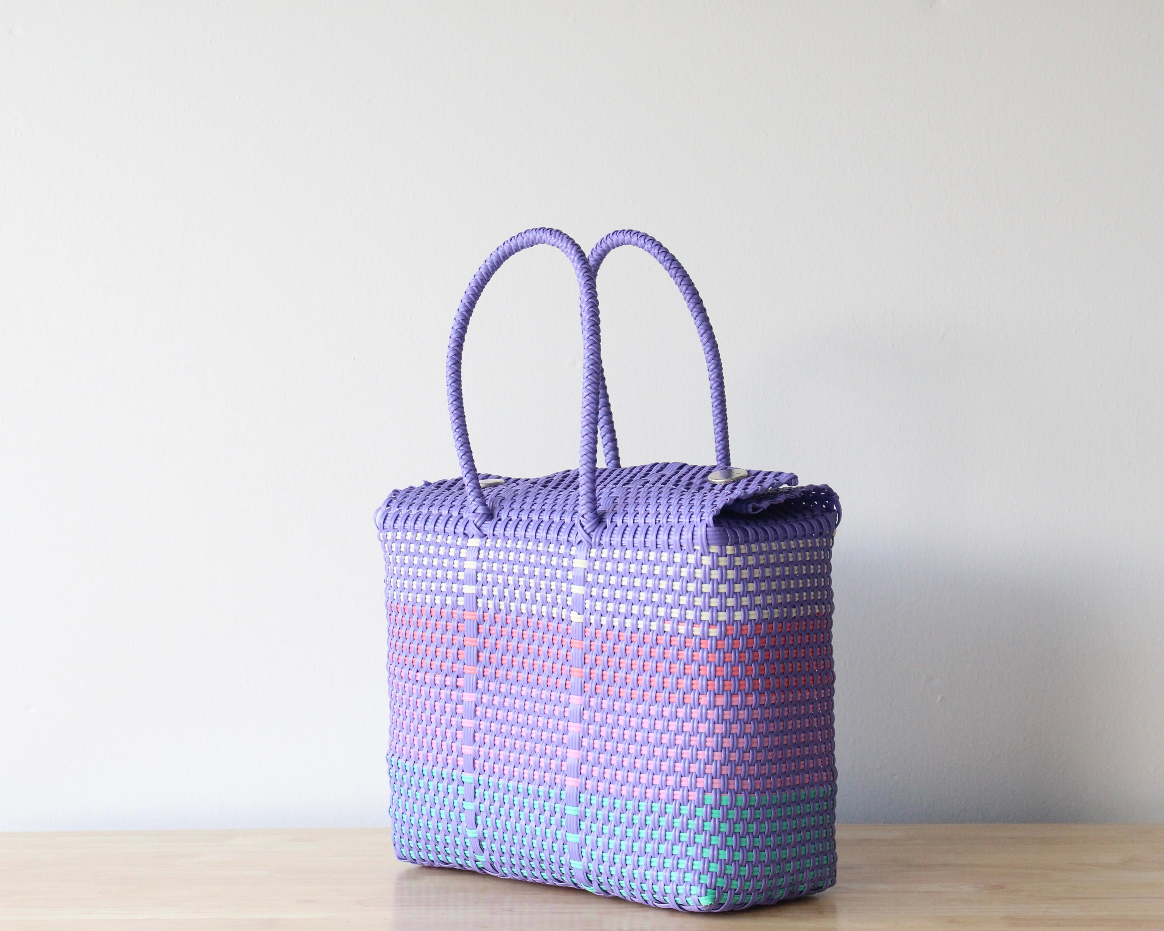 Lavender, Coral & Mint Medium Handwoven Handbag