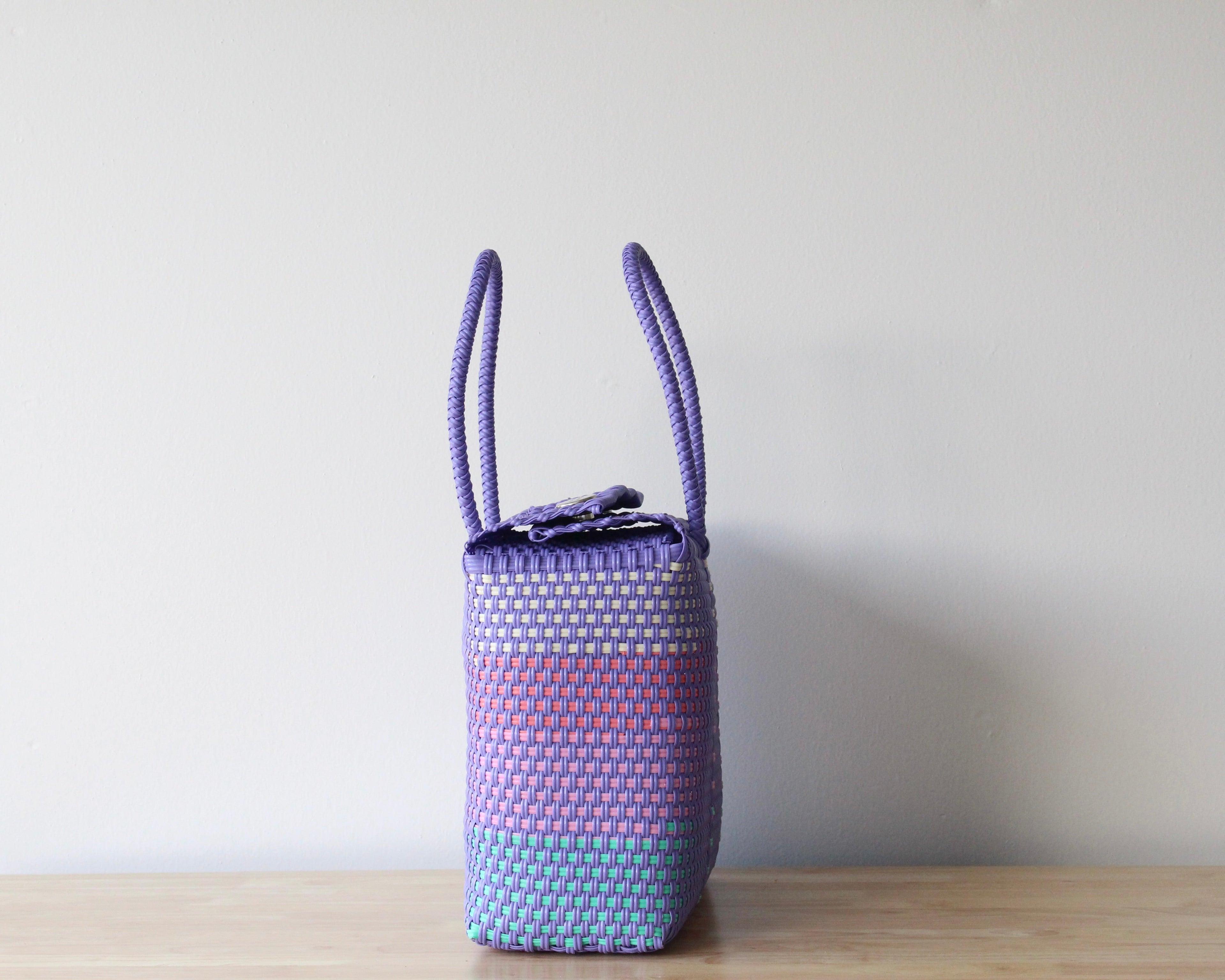 Lavender, Coral & Mint Medium Handwoven Handbag