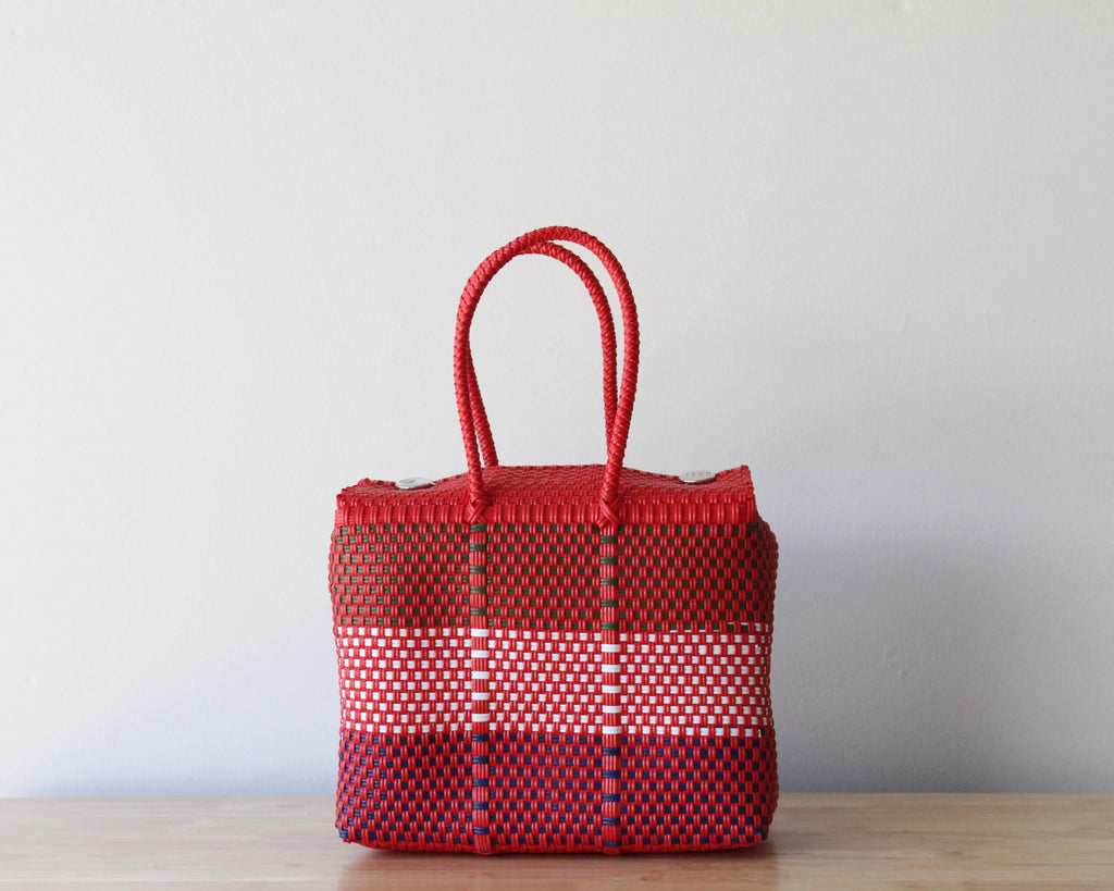 Medium Handwoven Handbag – Red & Colors