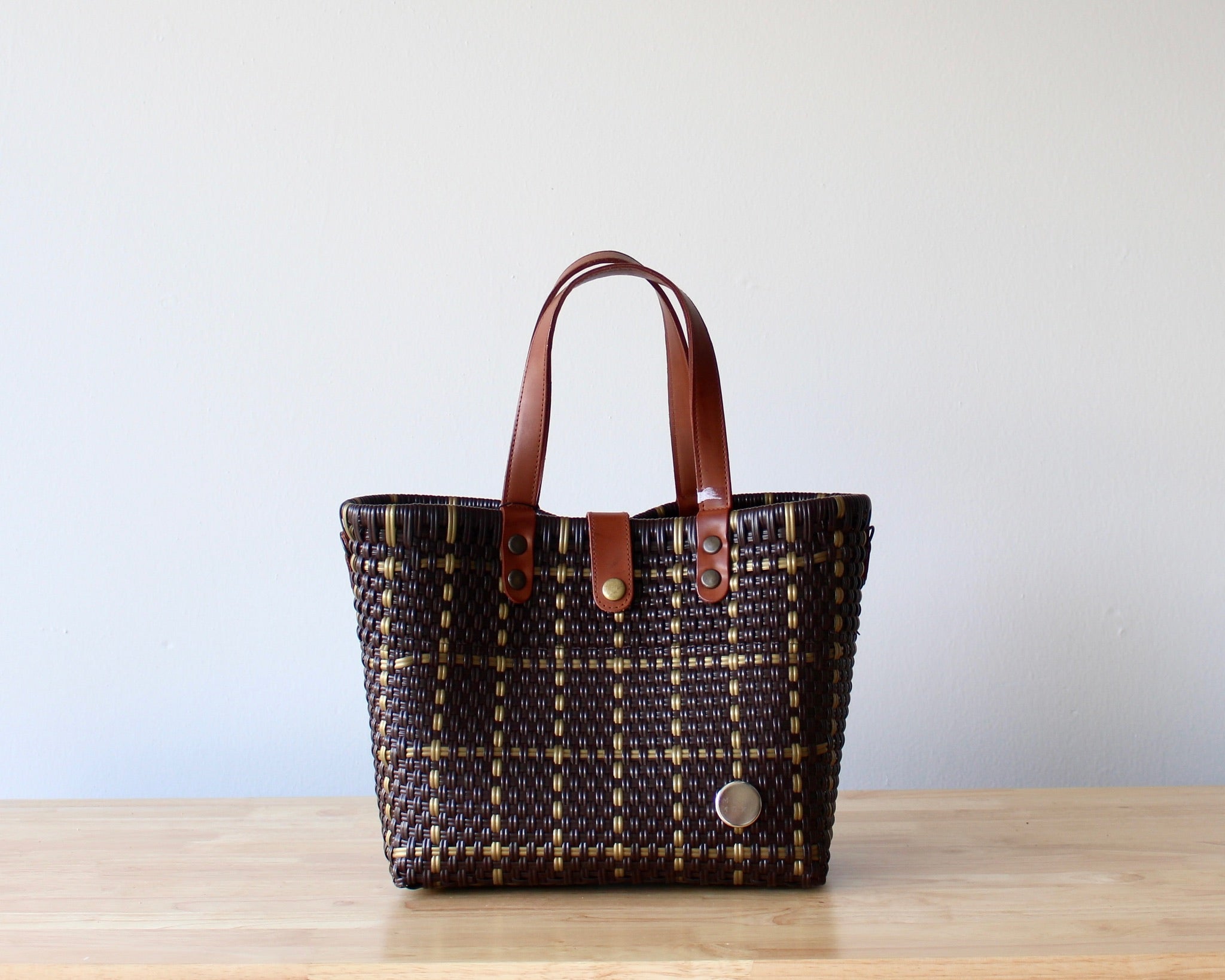Vida Woven Purse – Brown Plaid with Gold