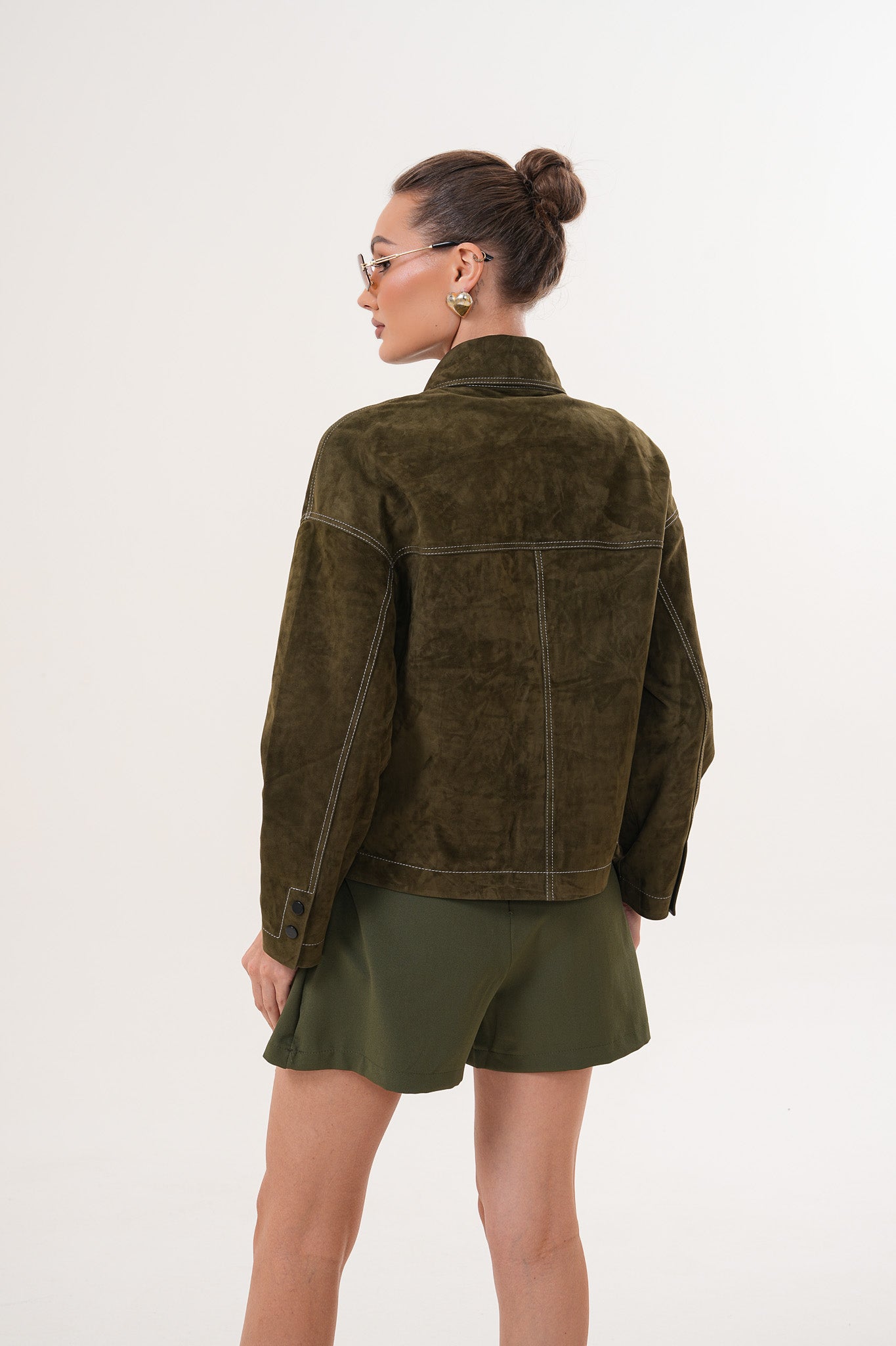 The Solviera Reversible Olive Suede Leather Jacket