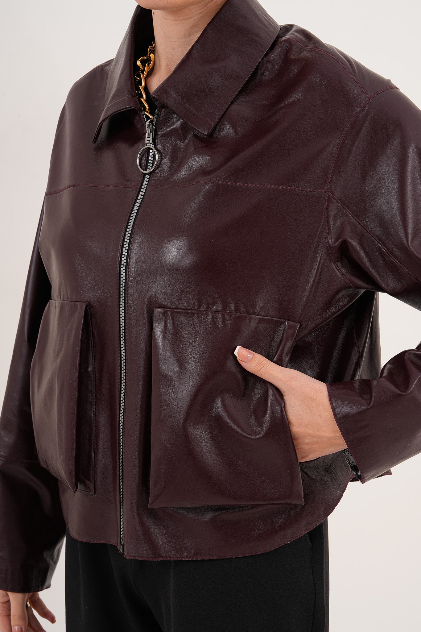 The Elvoria Reversible Burgundy Leather Jacket
