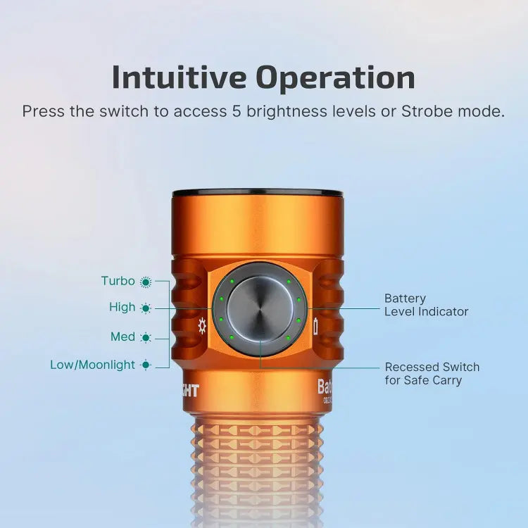 OLIGHT BATONTURBOOGCW Baton Turbo Compact EDC Flashlight with 510m Long-Range Beam - Orange