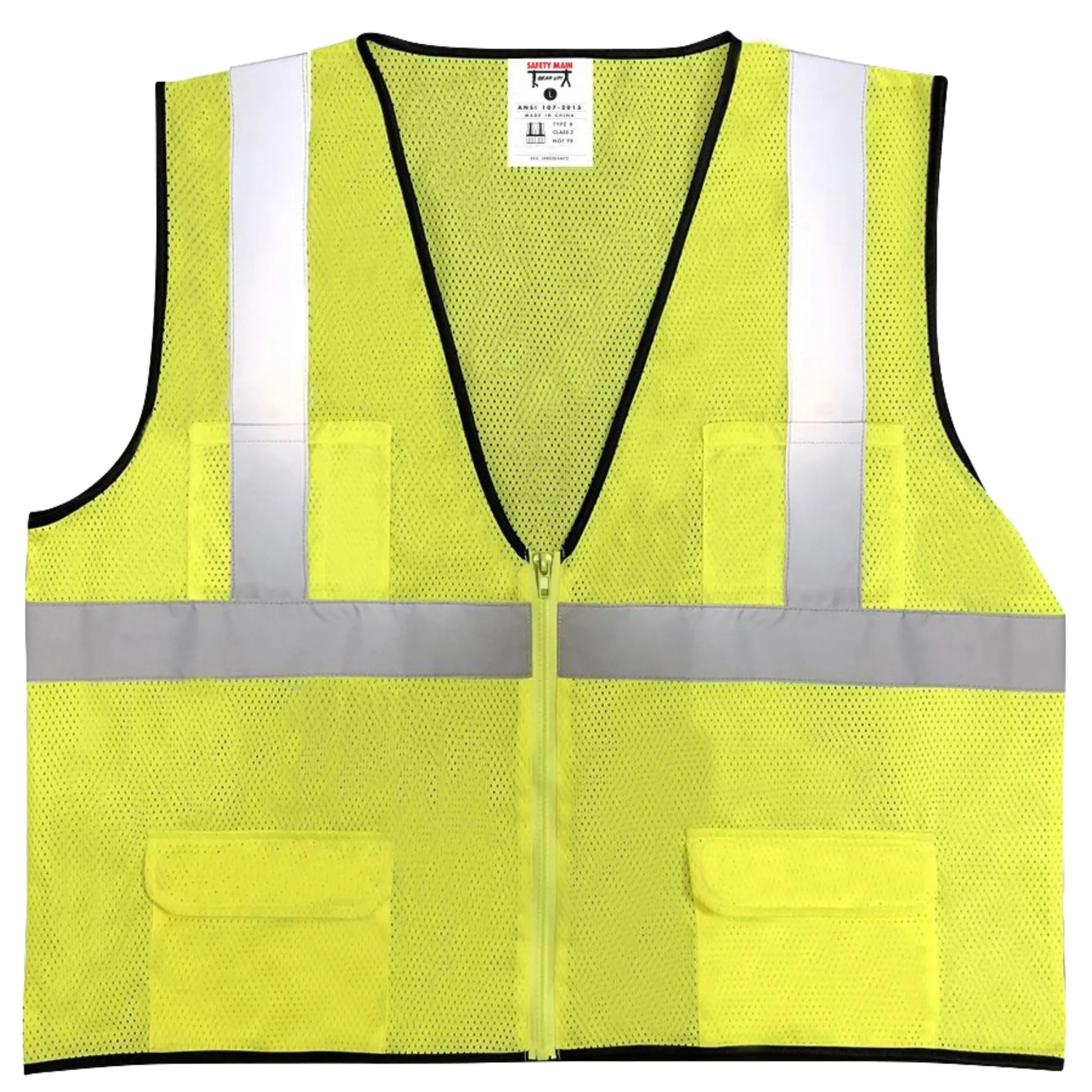Safety Main 05EAMYZ Economy Vest, Class 2, All Mesh, Hi-Vis Yellow, Pack of 3