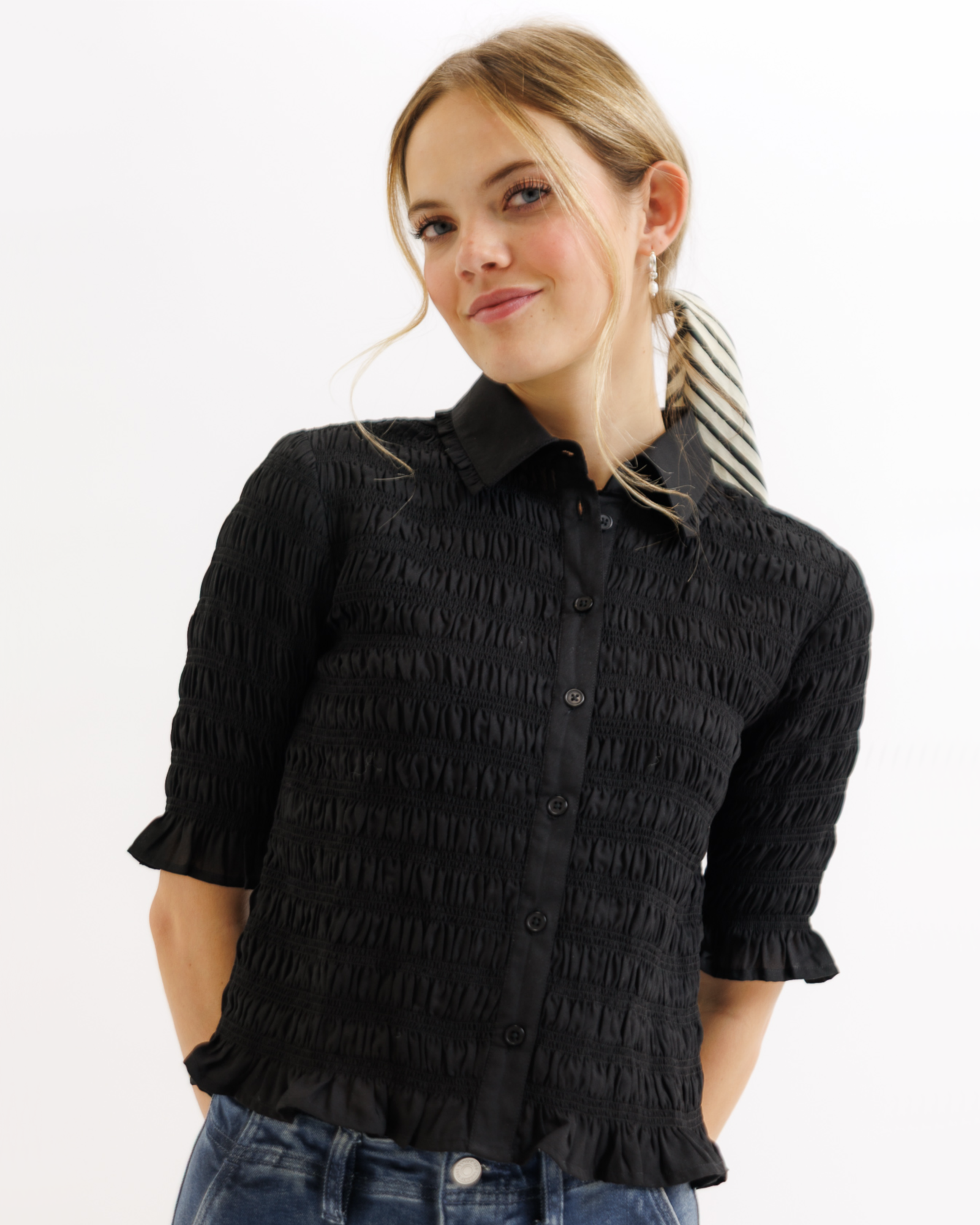 Smocked Button Down