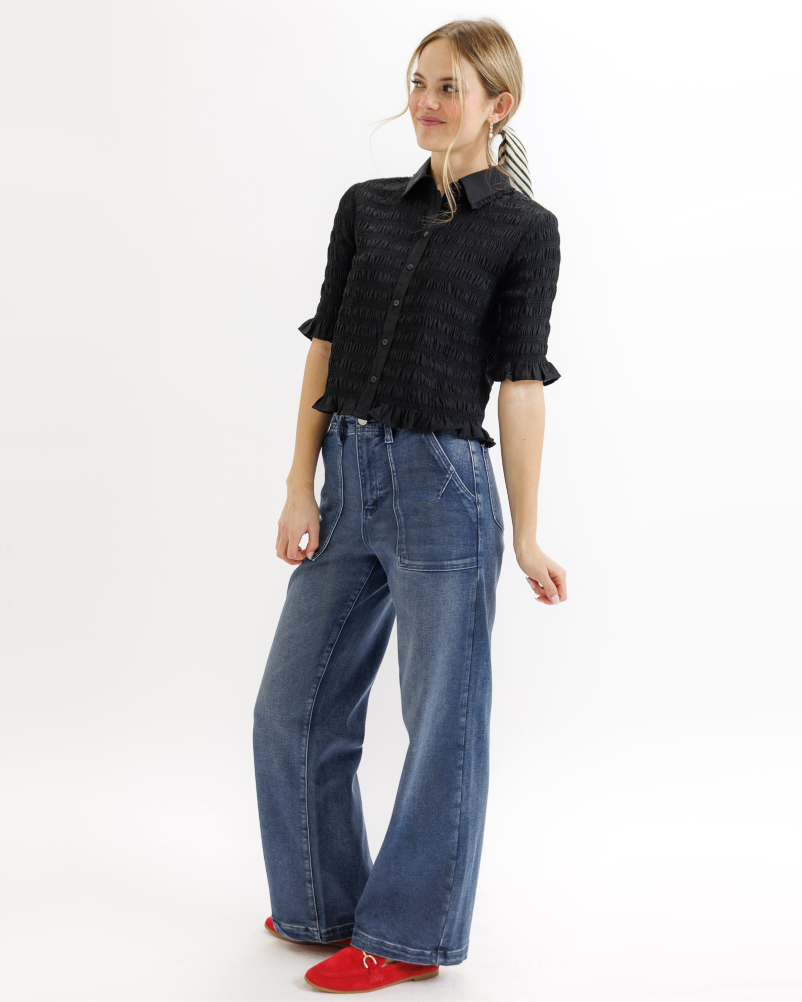 Smocked Button Down