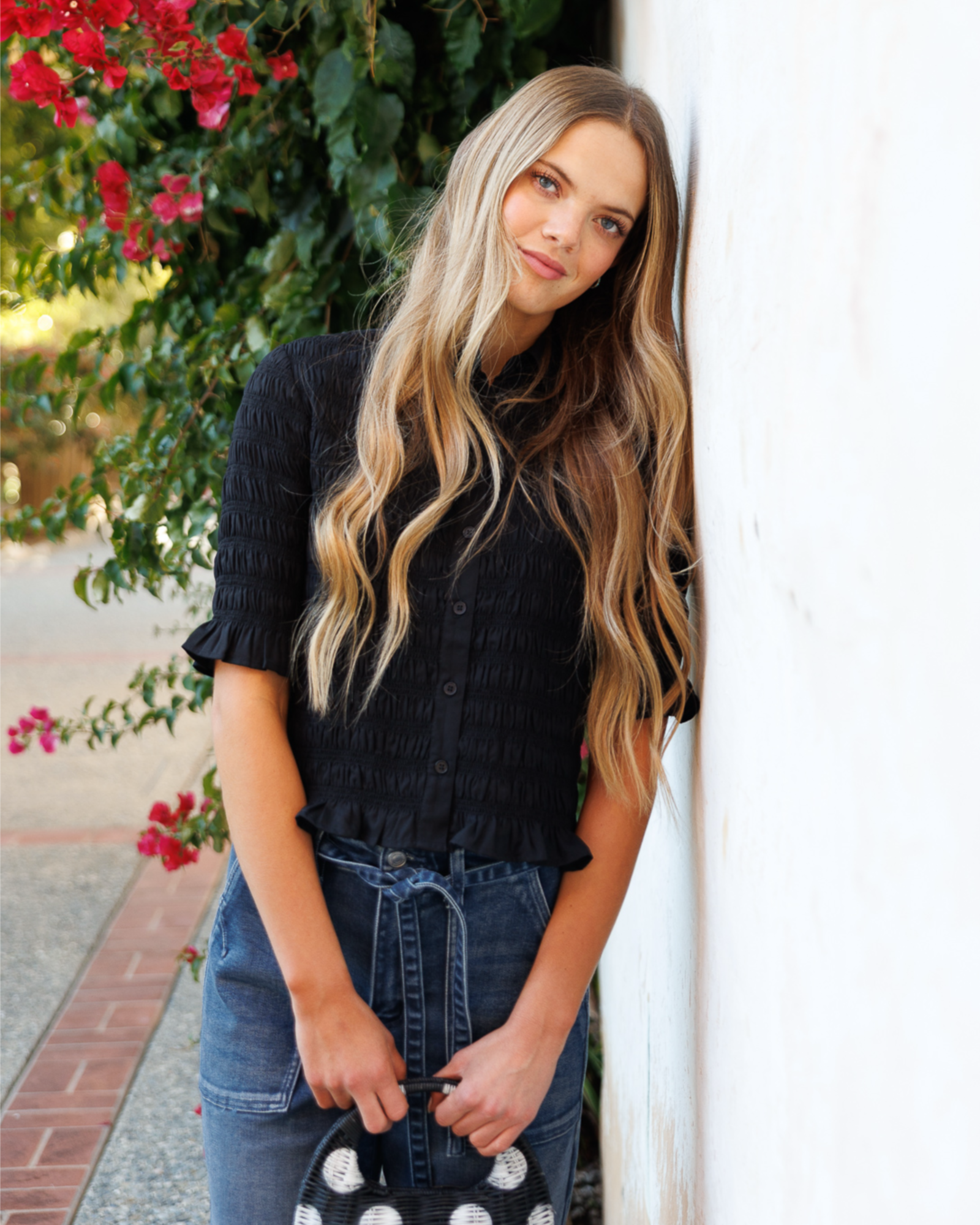 Smocked Button Down