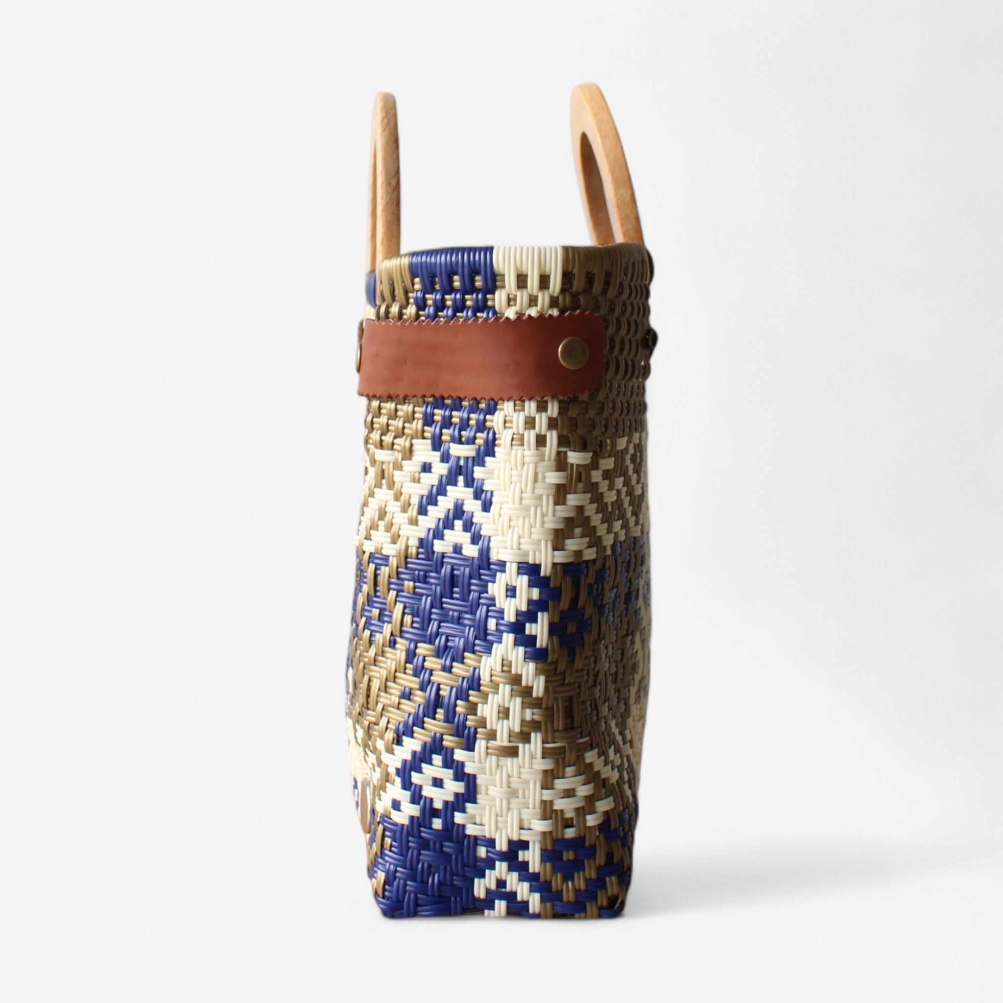 Royal Blue & Gold Mexican Tote Wood Handles