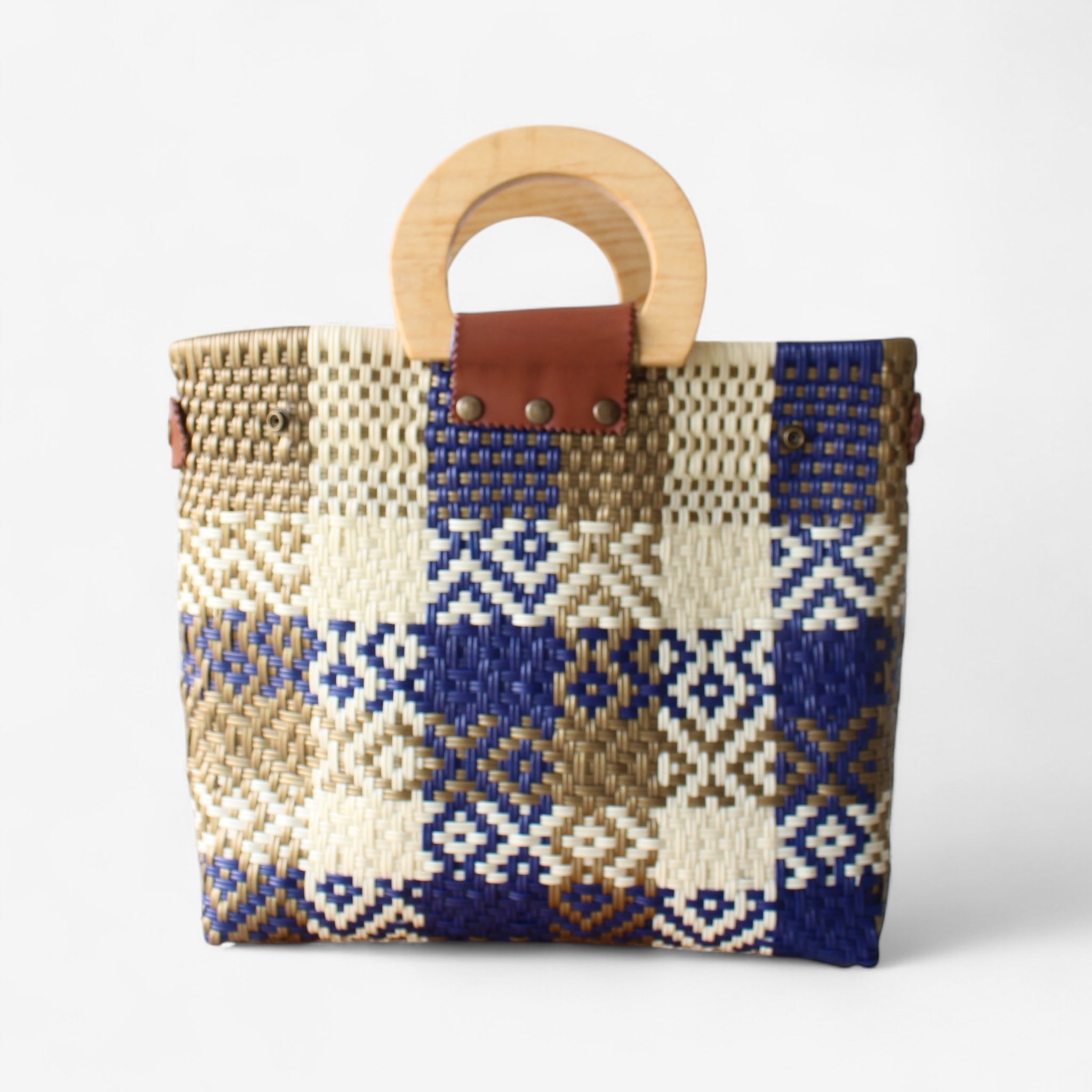 Royal Blue & Gold Mexican Tote Wood Handles