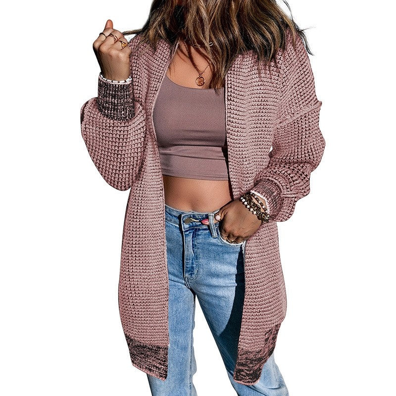 Oversized Solid Color Long Knit Sweater With Fleece Lining