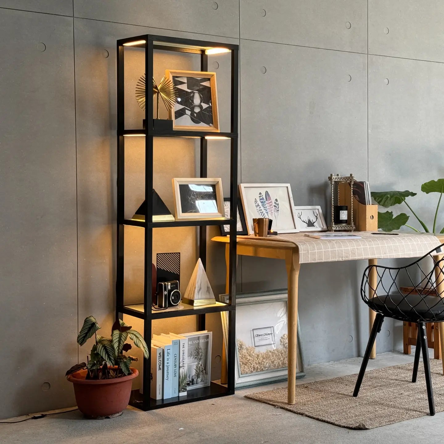 Luxury Glass Display Shelf with Dimmable Led Floor Lamp - 66”