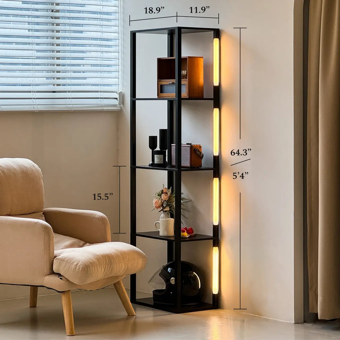 Bookcase Display with Dimmable Led, Changing Color Tones - 64”