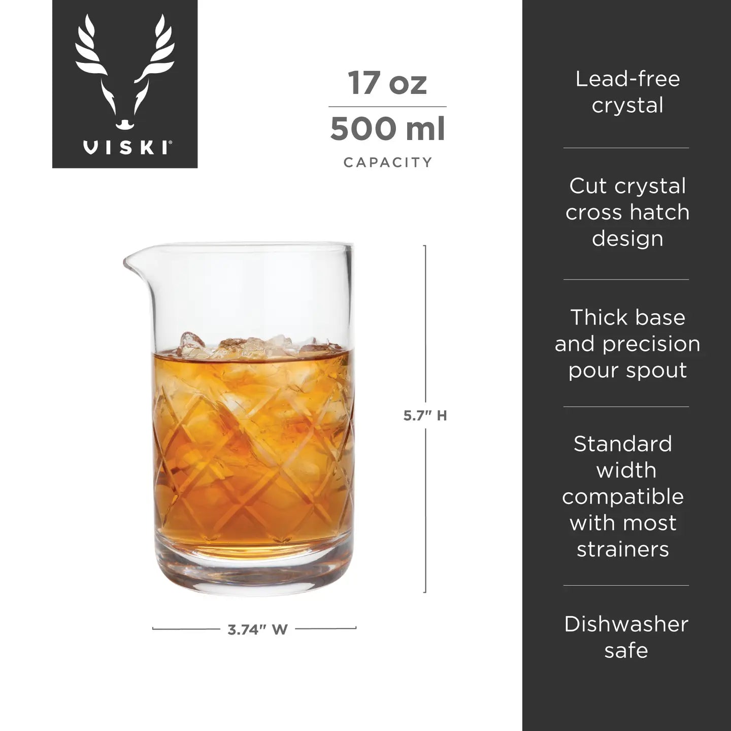 Viski Professional Crystal Cocktail Mixing Glass