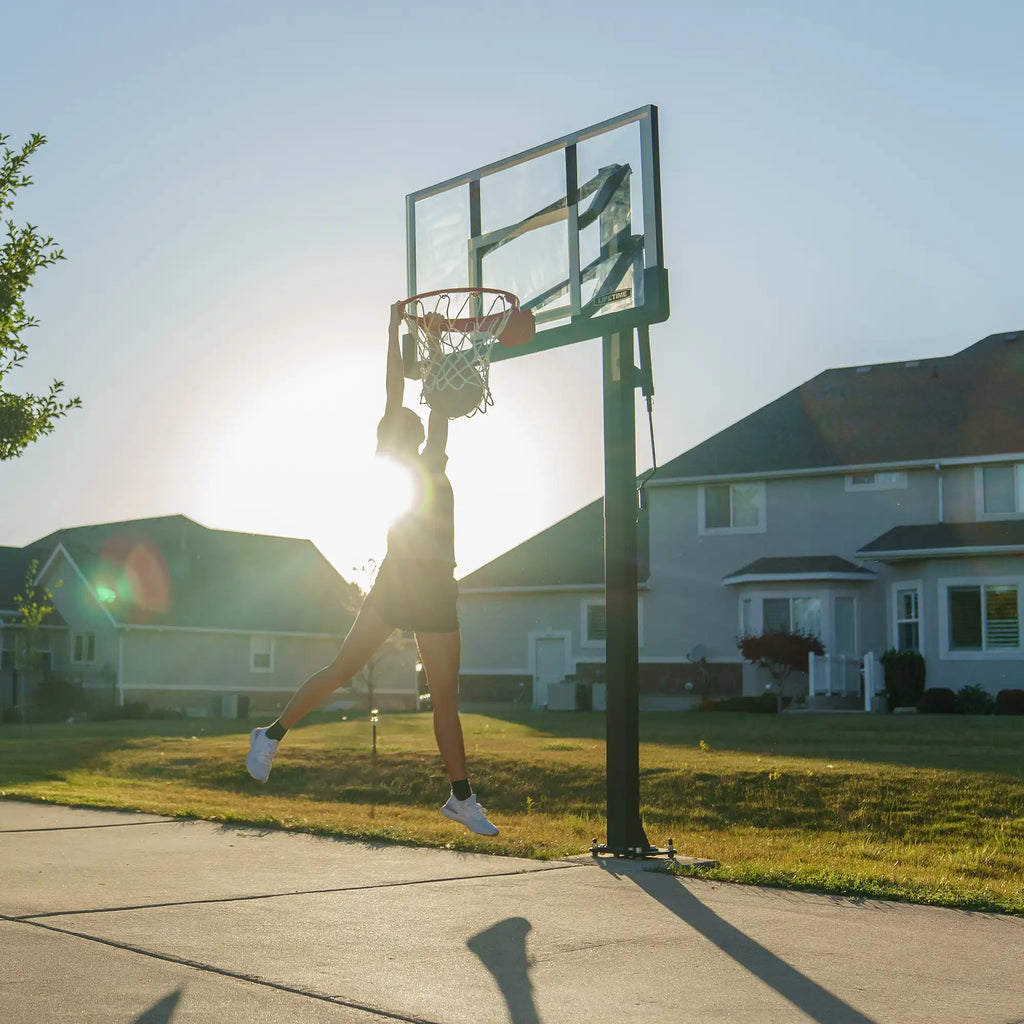 Lifetime Crank Adjust Bolt Down Basketball Hoop (54-Inch Tempered Glass)