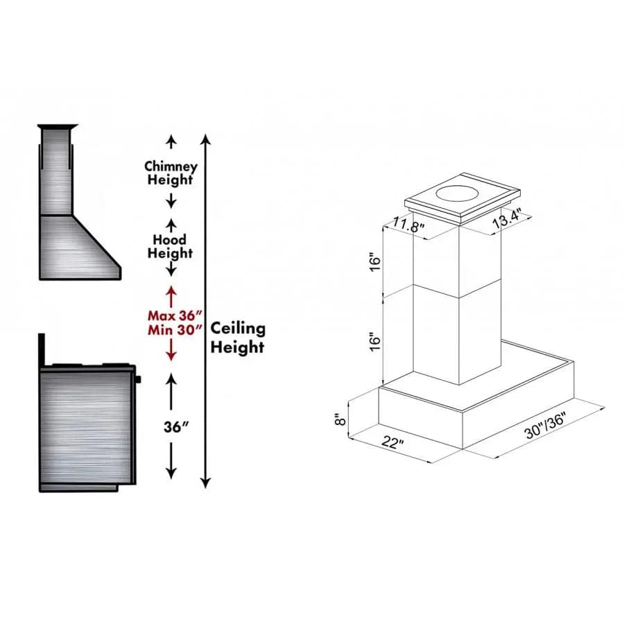 ZLINE 36"  Wooden Wall Mount Range Hood, Butcher Block, 681M-36