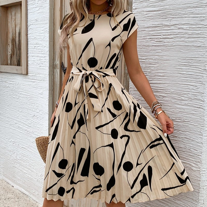 Geometric Print Pleated Dress