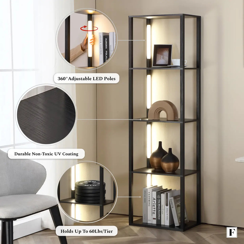 Bookcase Display with Dimmable Led, Changing Color Tones - 64”