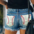 Slim-Fit Printed Distressed Denim Button-Up Shorts