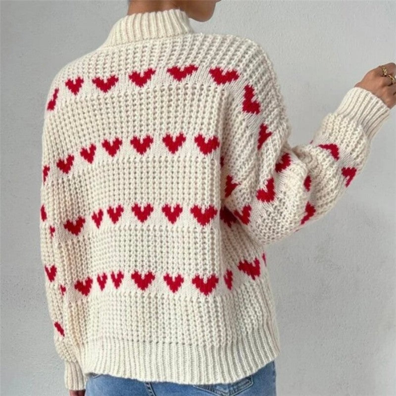 Loose Casual Love Jacquard Pullover Sweater