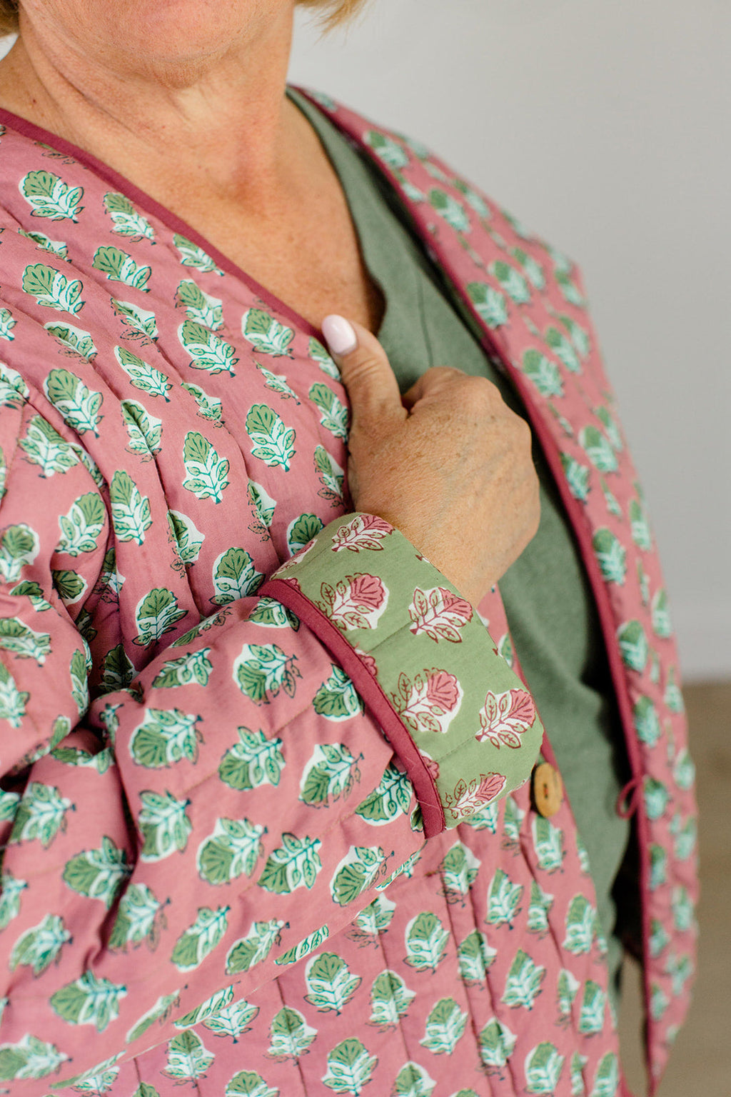 The Emily *Reversible* Quilted Jacket in Pistachio Pink