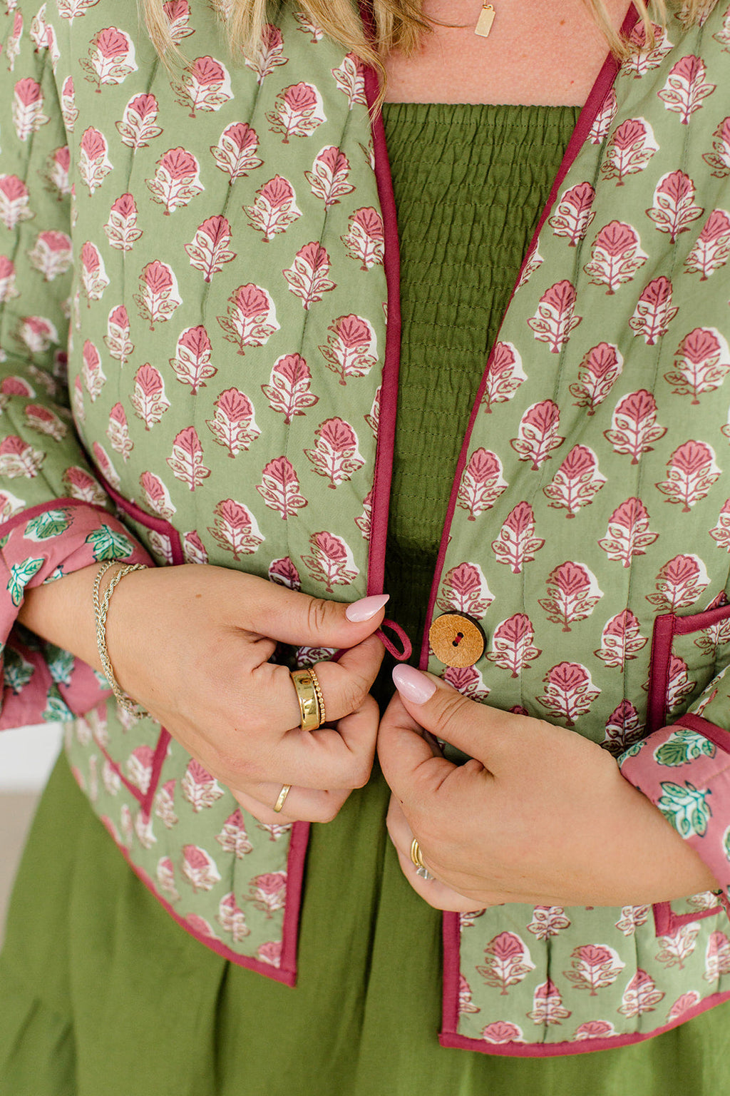 The Emily *Reversible* Quilted Jacket in Pistachio Pink