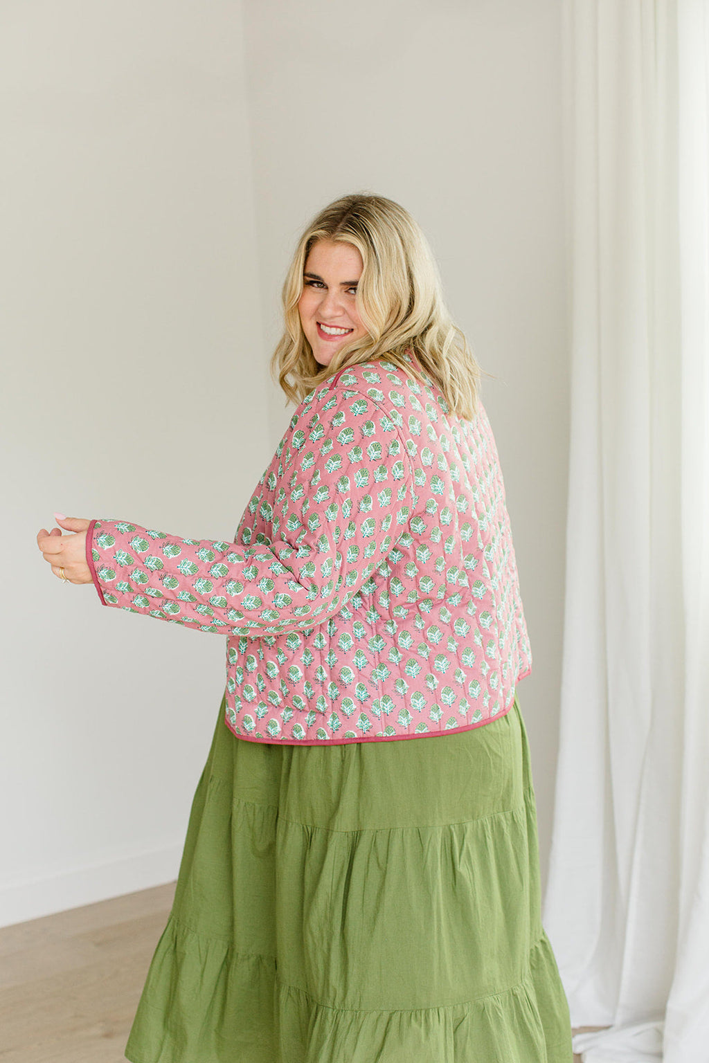 The Emily *Reversible* Quilted Jacket in Pistachio Pink