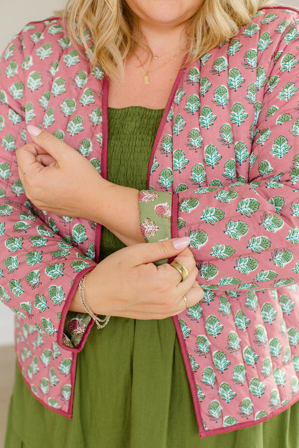 The Emily *Reversible* Quilted Jacket in Pistachio Pink