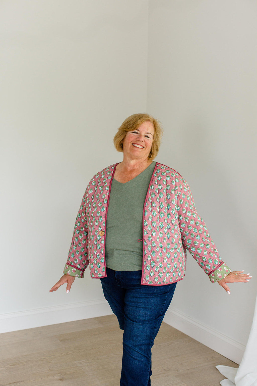 The Emily *Reversible* Quilted Jacket in Pistachio Pink