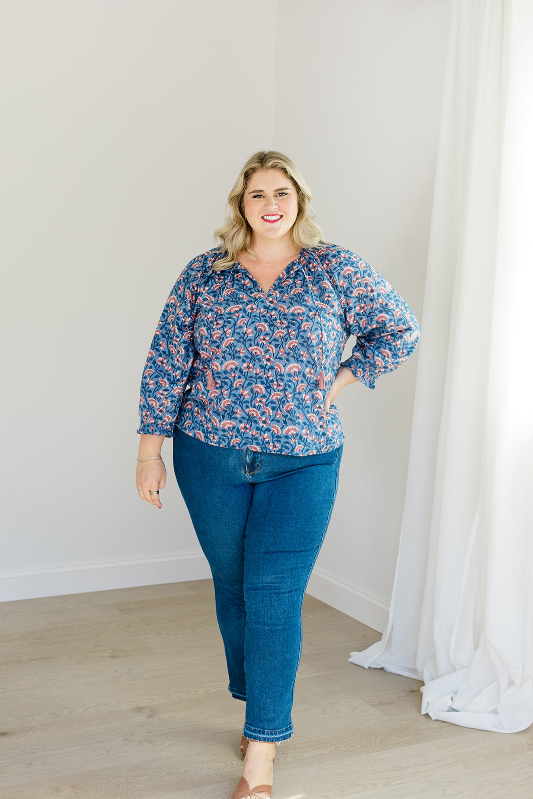 The Jess Top in Indigo Bloom