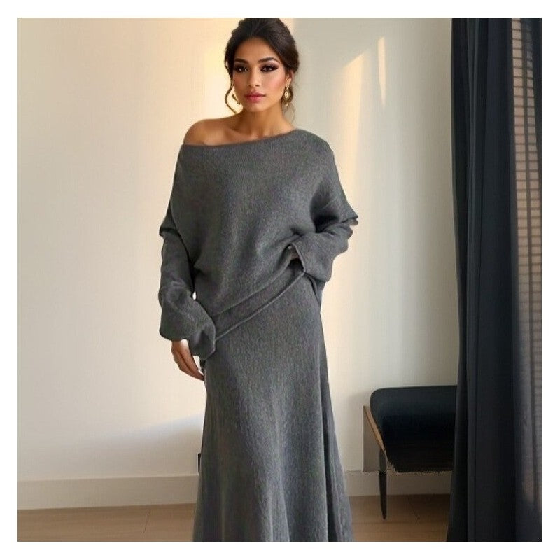 Solid Color Knit Sweater and Mermaid Skirt Set