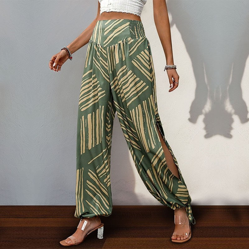 Floral Print Split Hem Leisure Pants