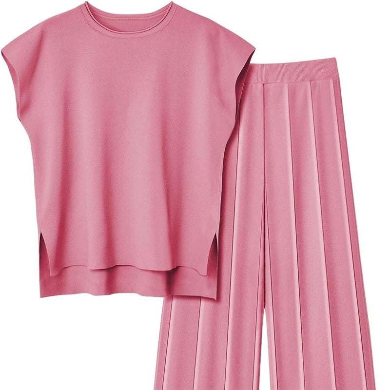 Knitted Sleeveless Vest with Matching Wide Leg Pants Set