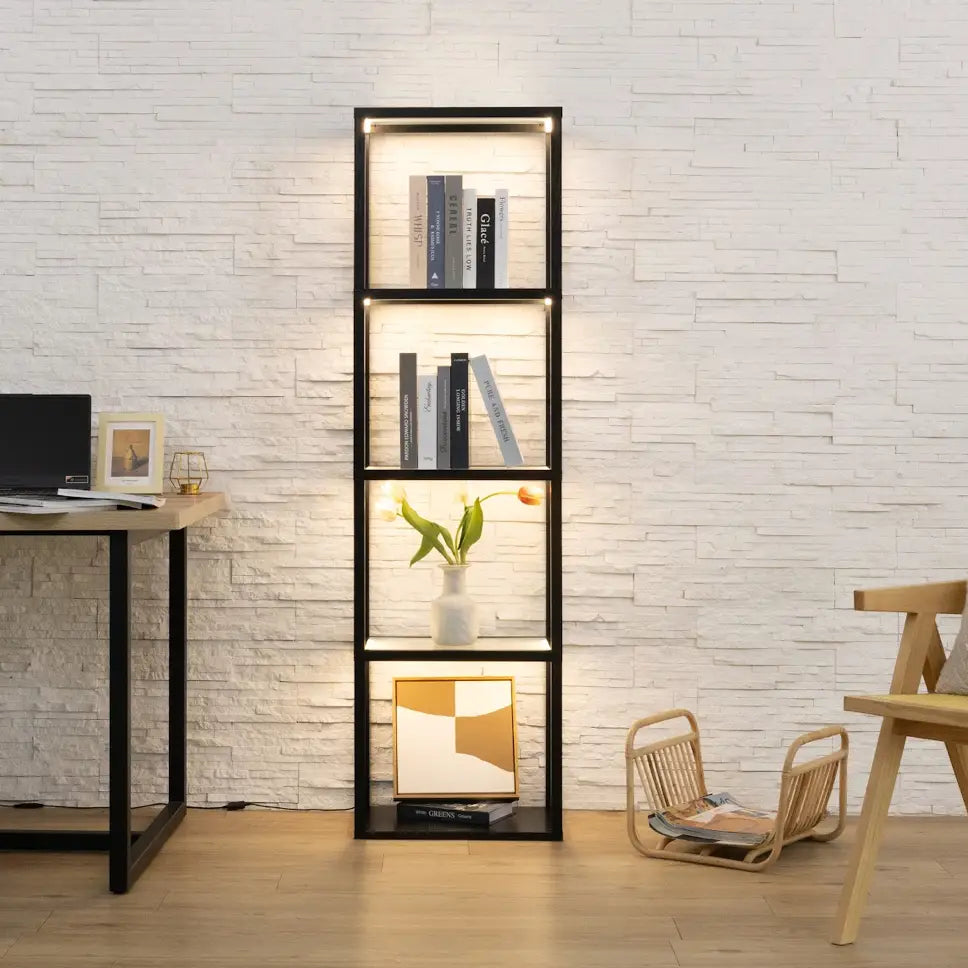Luxury Glass Display Shelf with Dimmable Led Floor Lamp - 66”