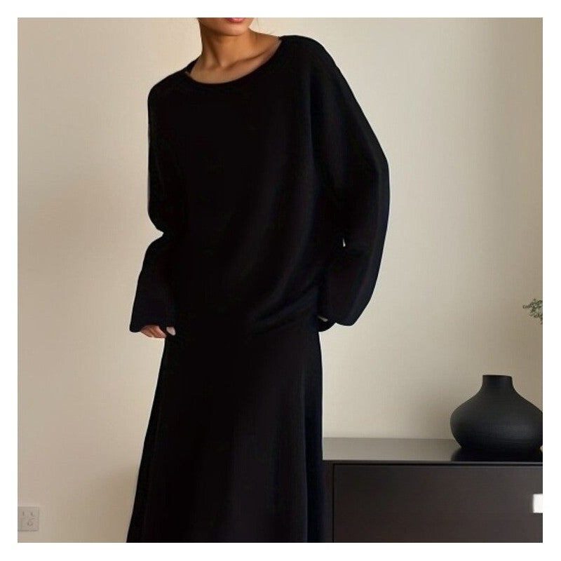 Solid Color Knit Sweater and Mermaid Skirt Set