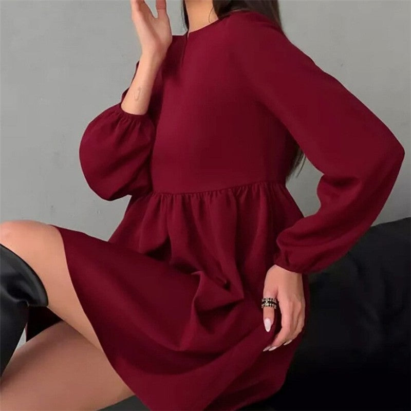 Casual Chic Long Sleeve A-Line Dress for Easy Commuting