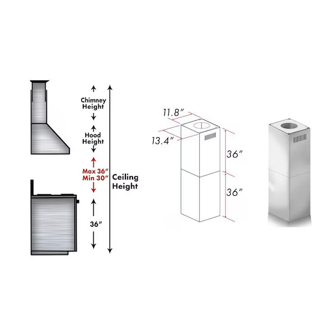 ZLINE 71" Extended Chimney, 2PCEXT-681-30/36