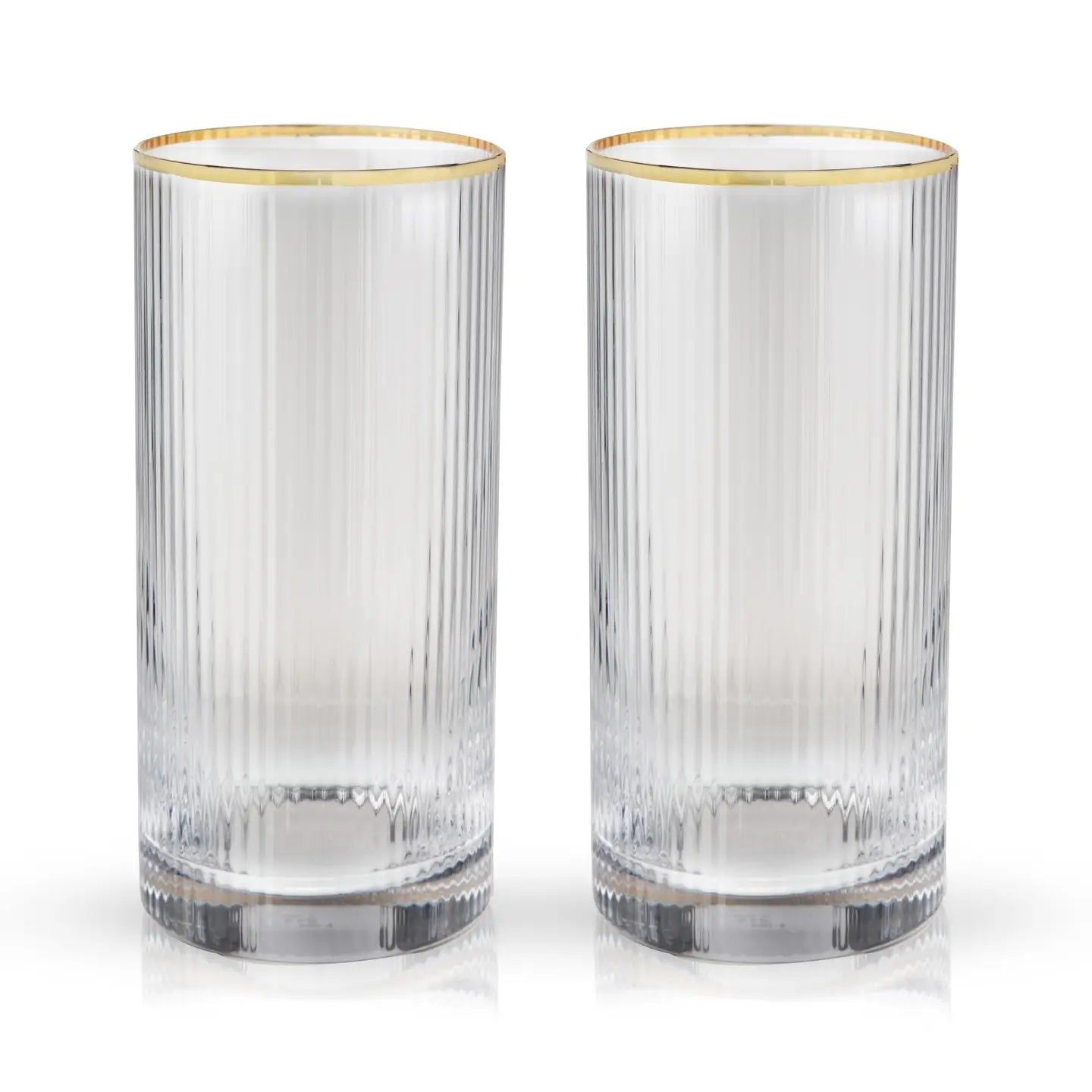 Deco Meridian Gold Rimmed Crystal Highball Glasses - Set of 2