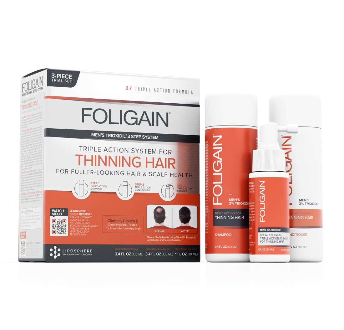 FOLIGAIN Triple Action Hair Care System For Men 3 Piece Trial Set