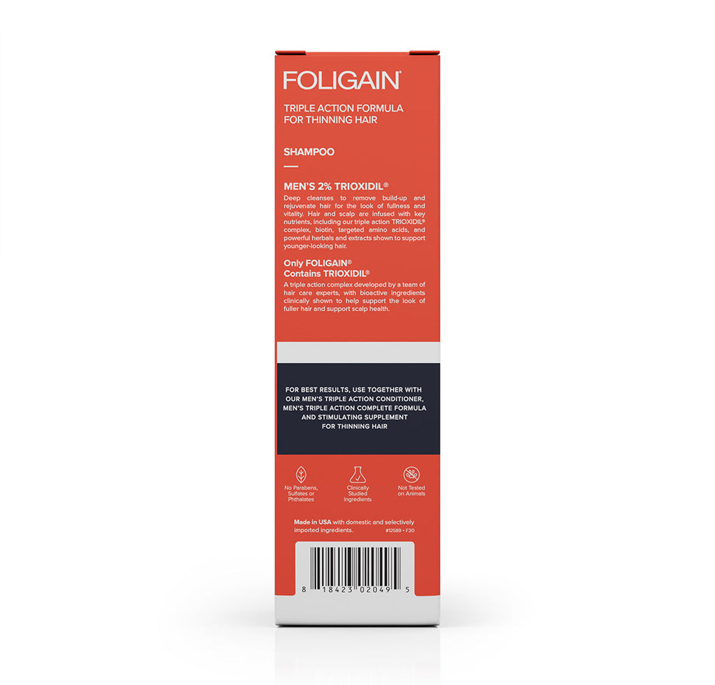 FOLIGAIN Triple Action Shampoo For Thinning Hair For Men with 2% TRIOXIDIL®