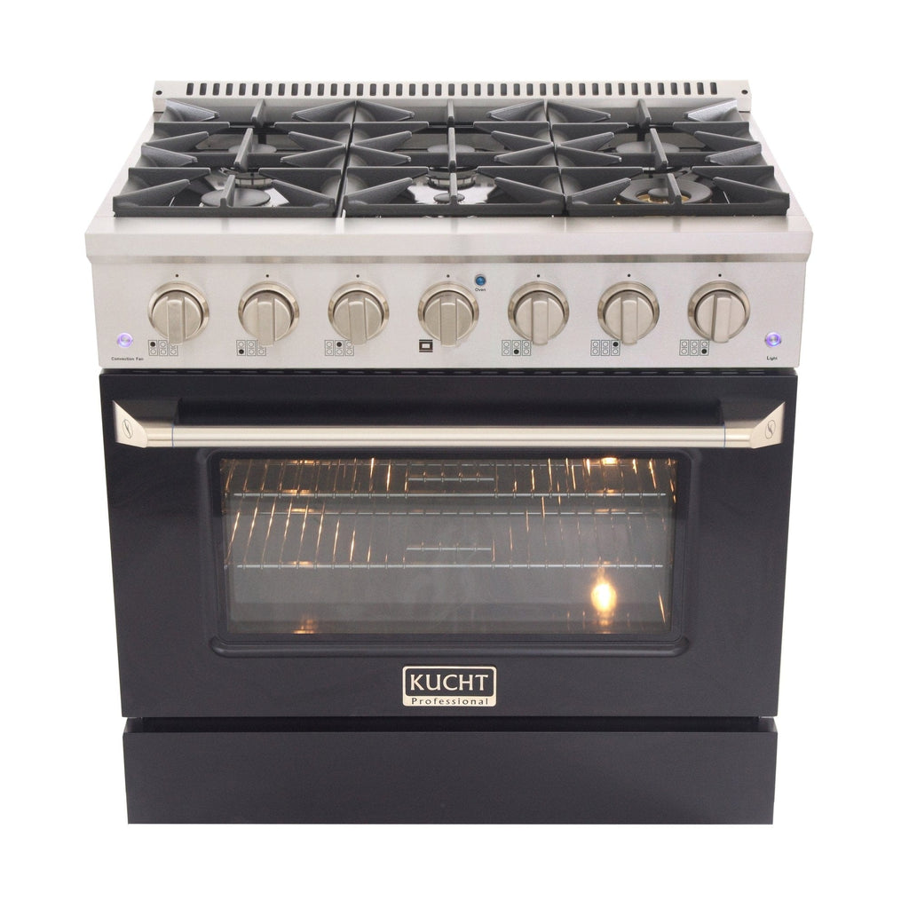 Kucht 36" Gas Range, Stainless Steel with Black Door, KNG361-K