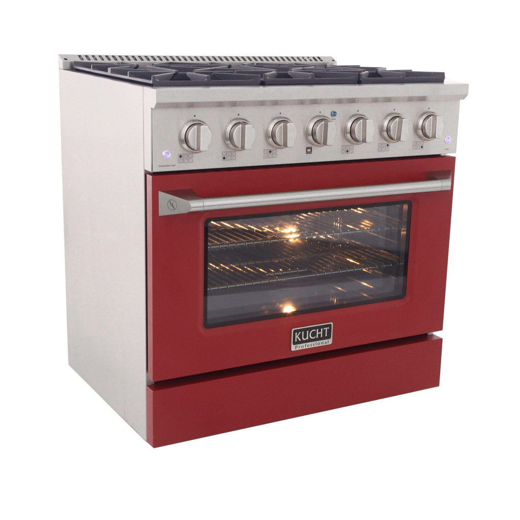 Kucht 36" Propane Range in Stainless Steel, Red Door, KNG361/LP-R