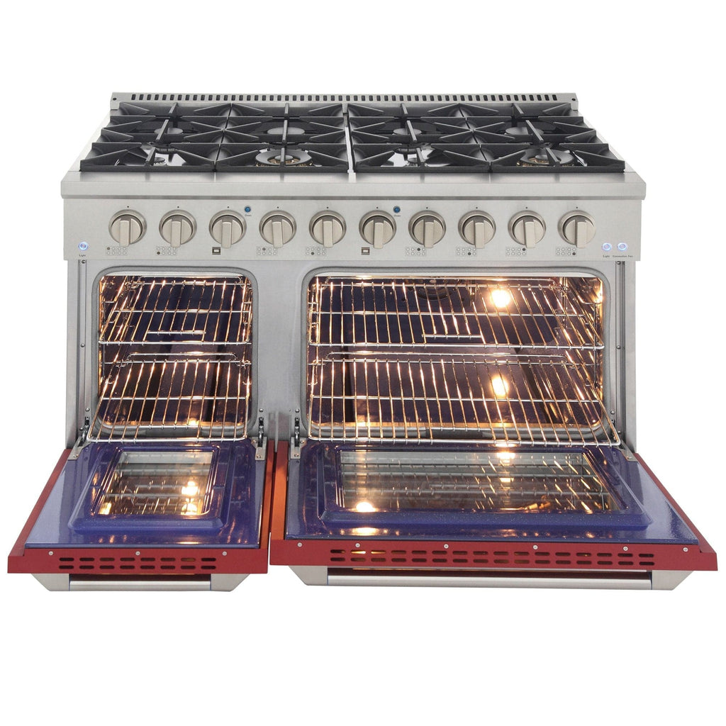 Kucht 48" Propane Range in Stainless Steel, Red Doors, KNG481/LP-R