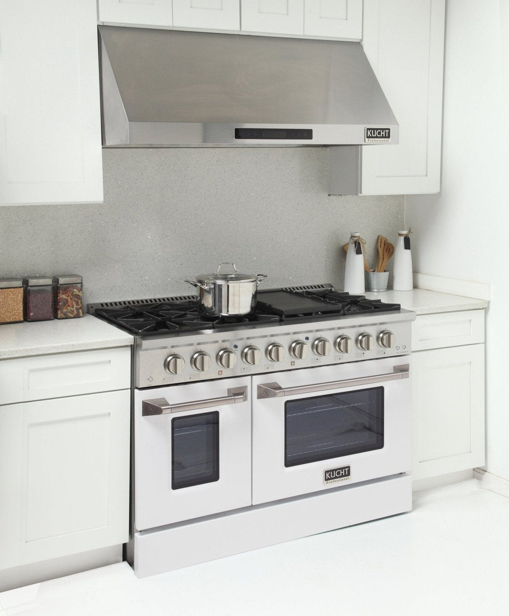 Kucht 48" Propane Range in Stainless Steel, White Doors, KNG481/LP-W