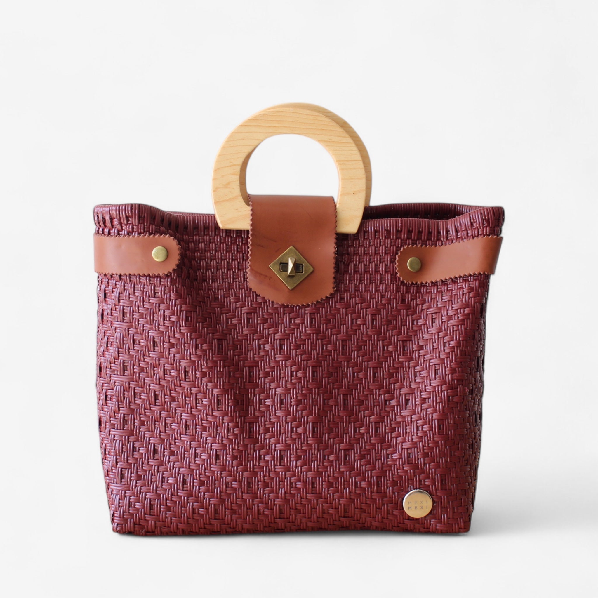 Burgundy Maroon Handwoven Tote Bag by MexiMexi