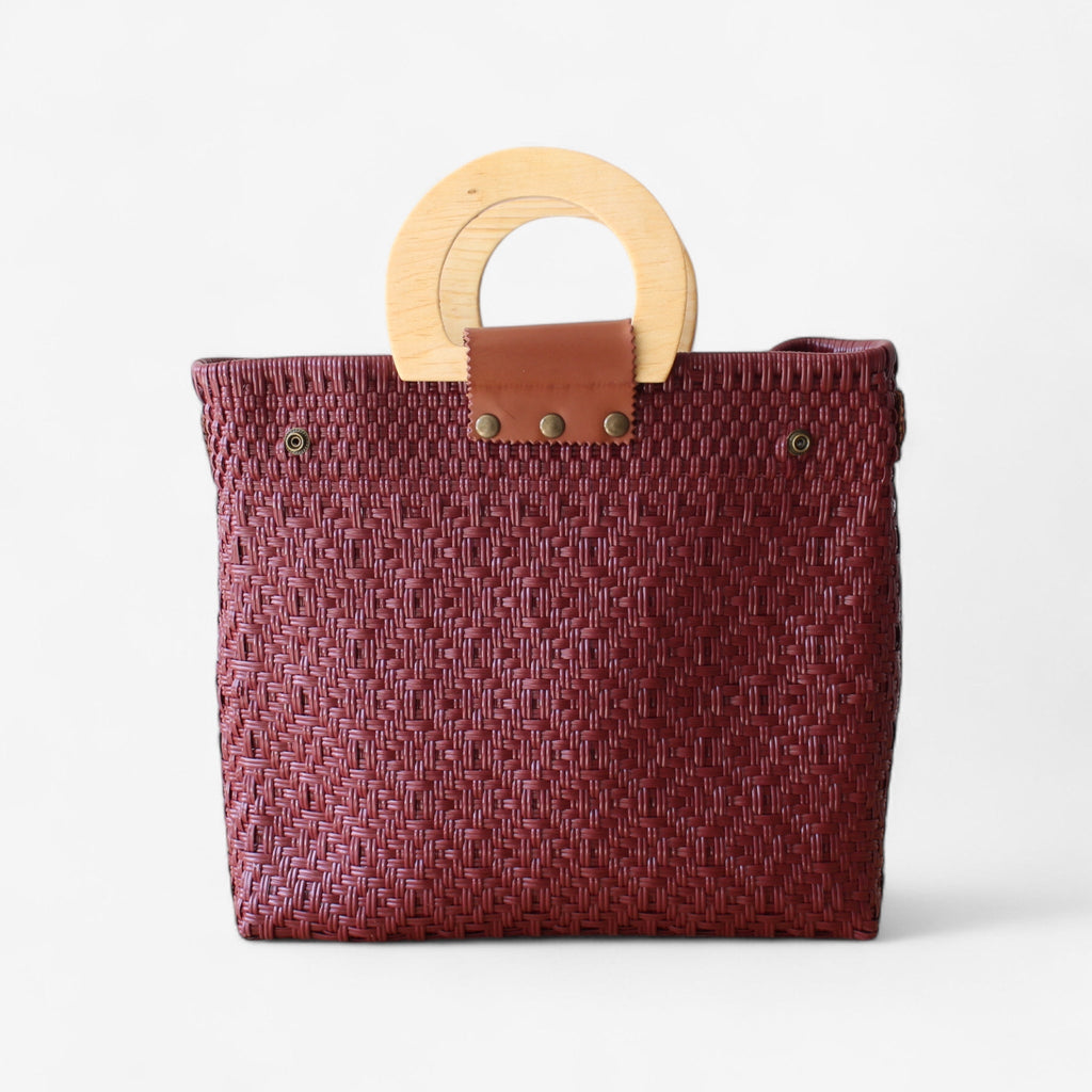 Burgundy Maroon Handwoven Tote Bag by MexiMexi